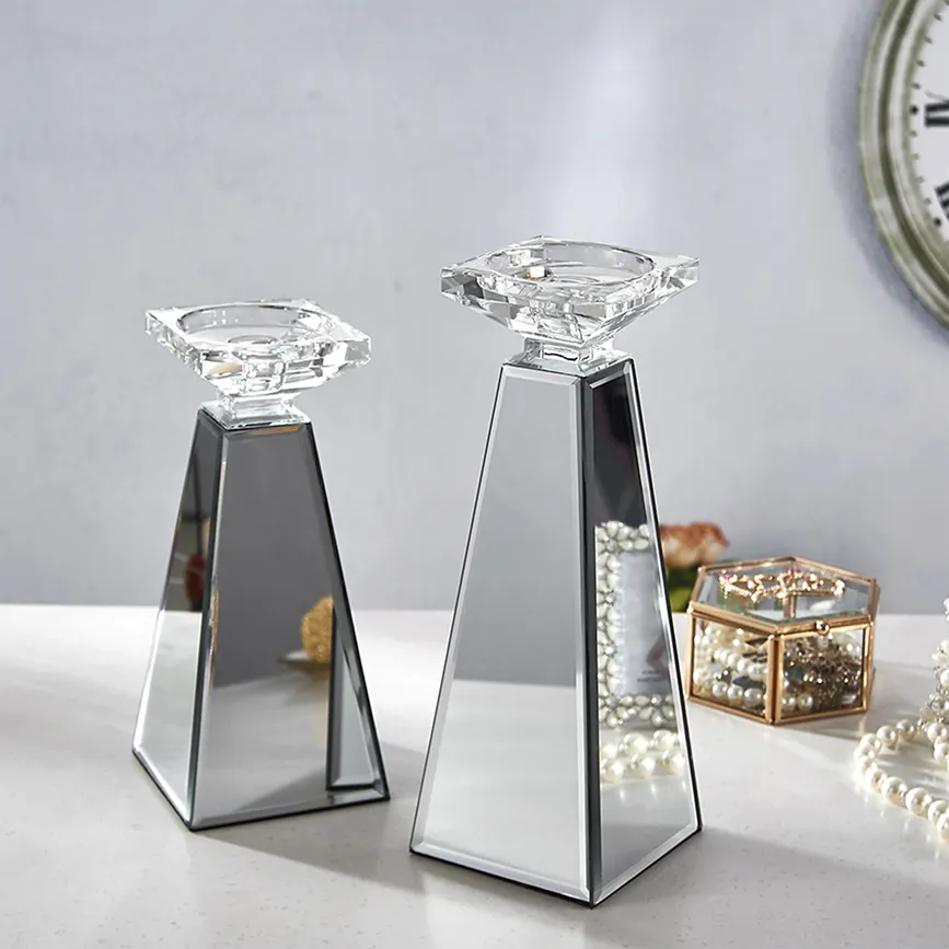 2pc Glass Mirror Candle Holder Set - Expo Home Decor