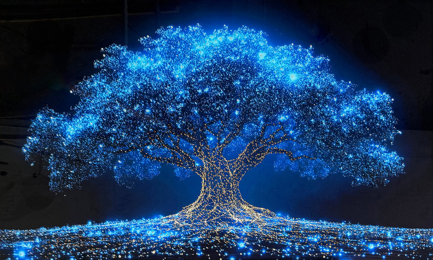 Crystal Blue Tree Of Life Glass Wall Art 60"x36"