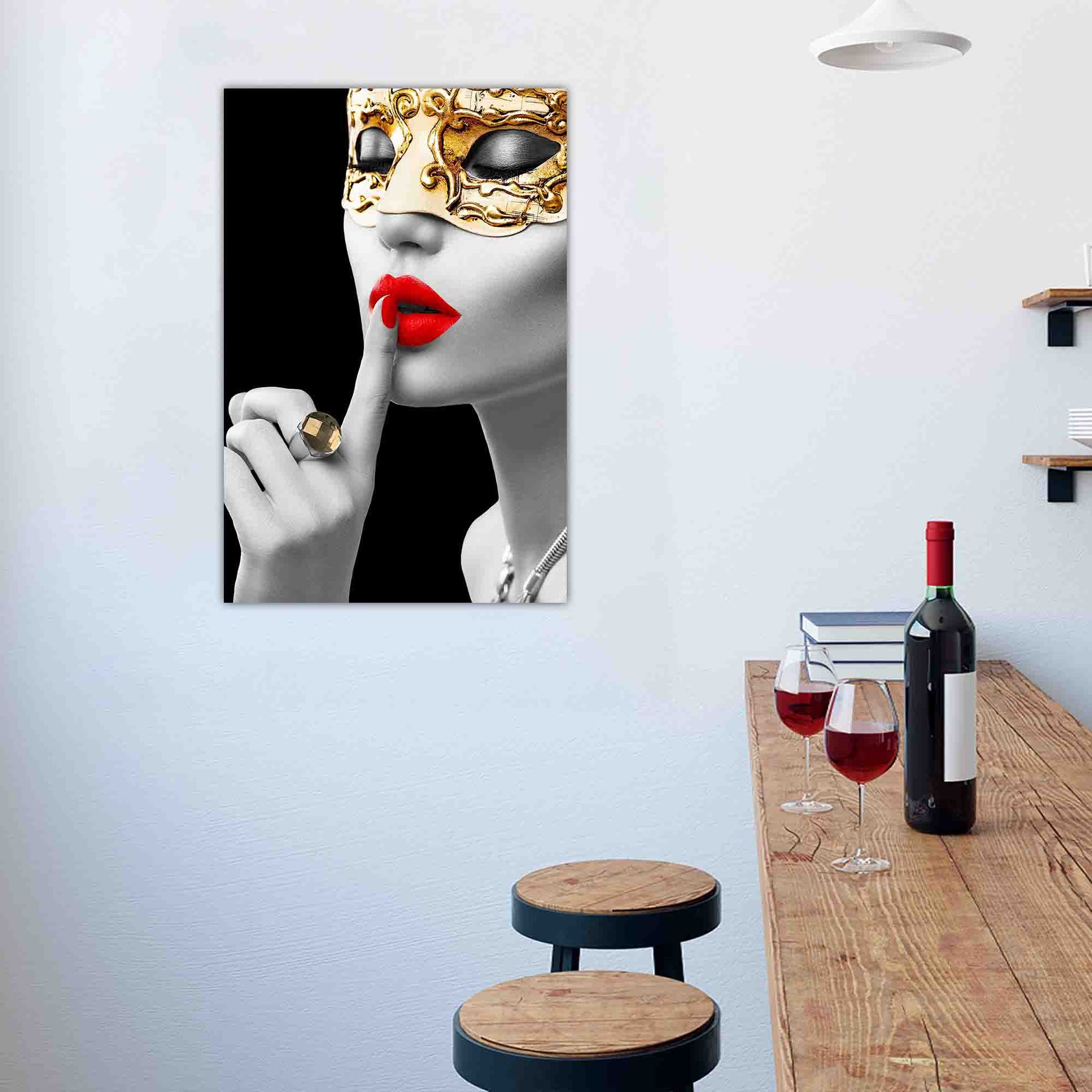 Gold Masquerade Woman Tempered Glass Wall Art 48"x32" - Expo Home Decor