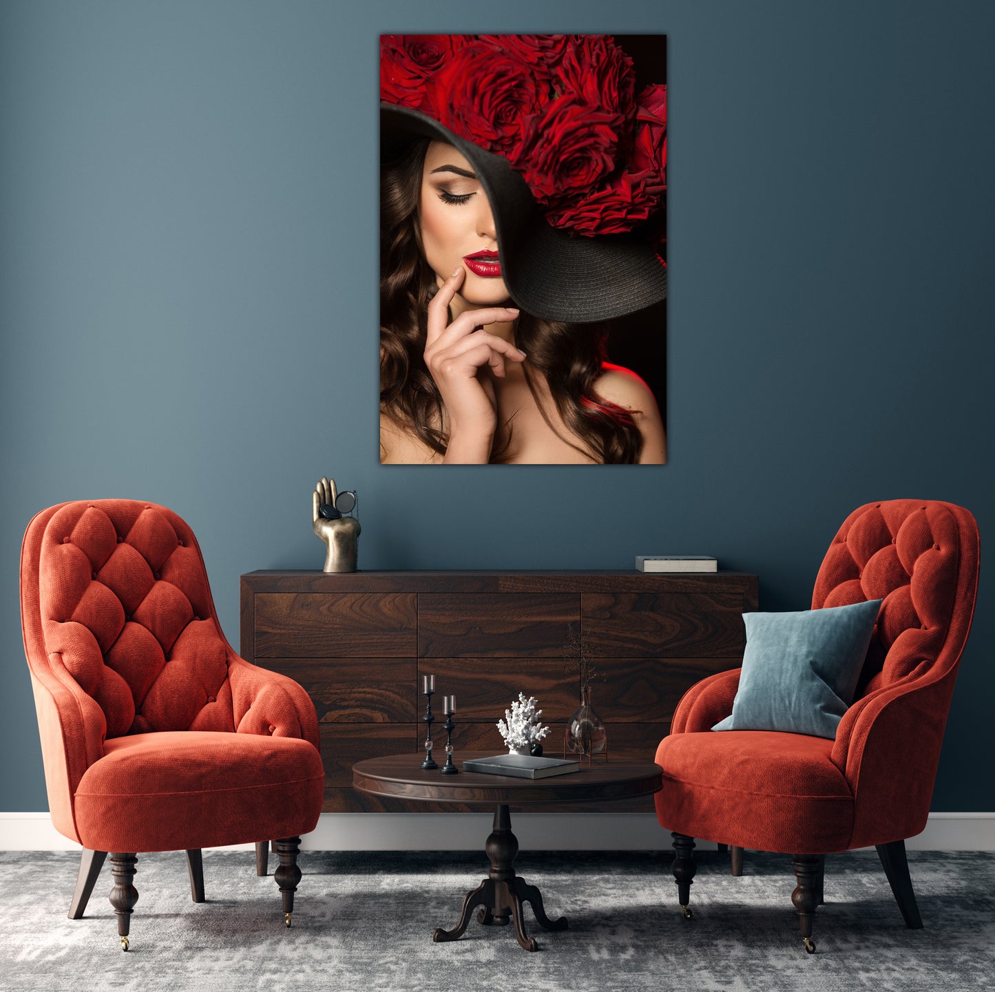 Red Rose Hat Glass Wall Art 48"x32" - Expo Home Decor