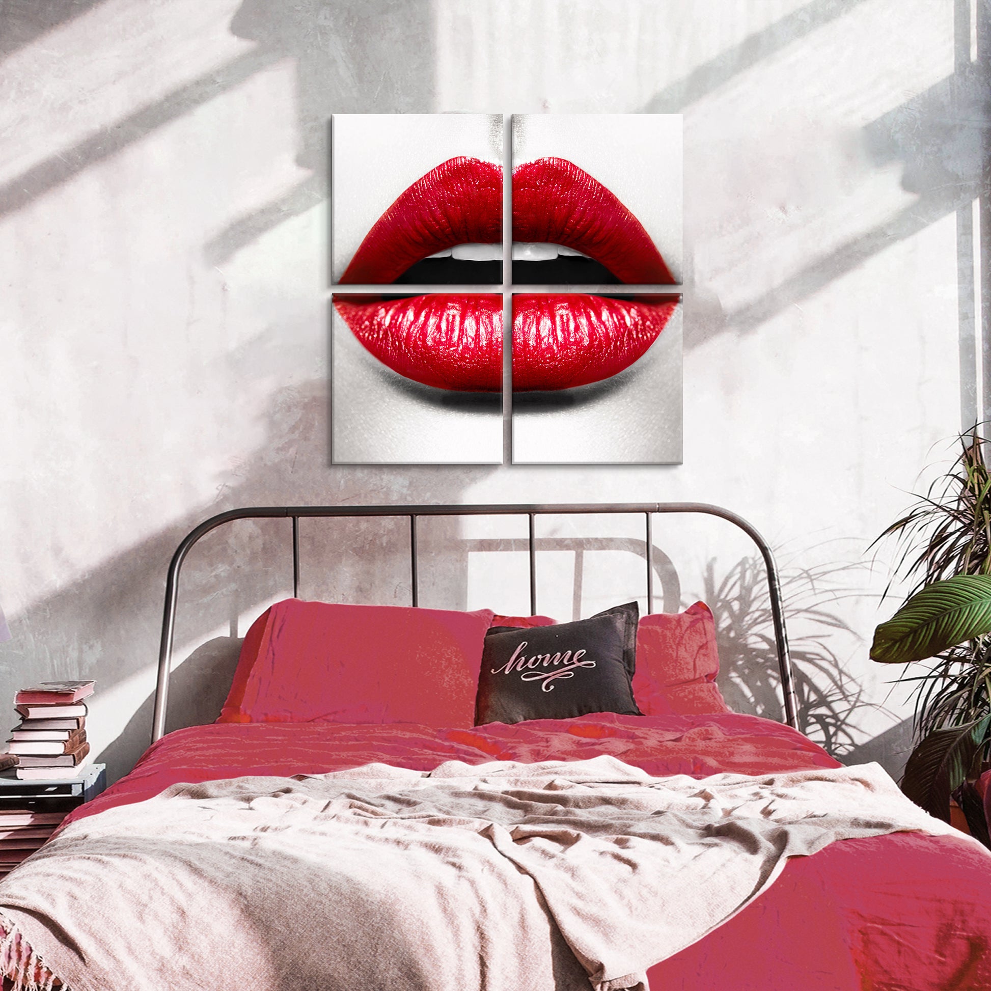 4pc Red Lips Glass Wall Art - Expo Home Decor
