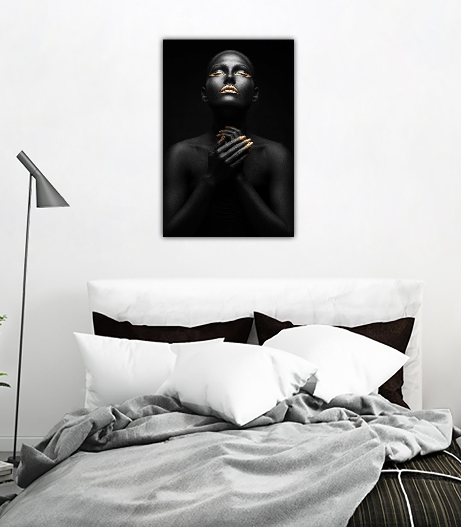 Black/Gold Woman Glass Wall Art 48"x32" - Expo Home Decor