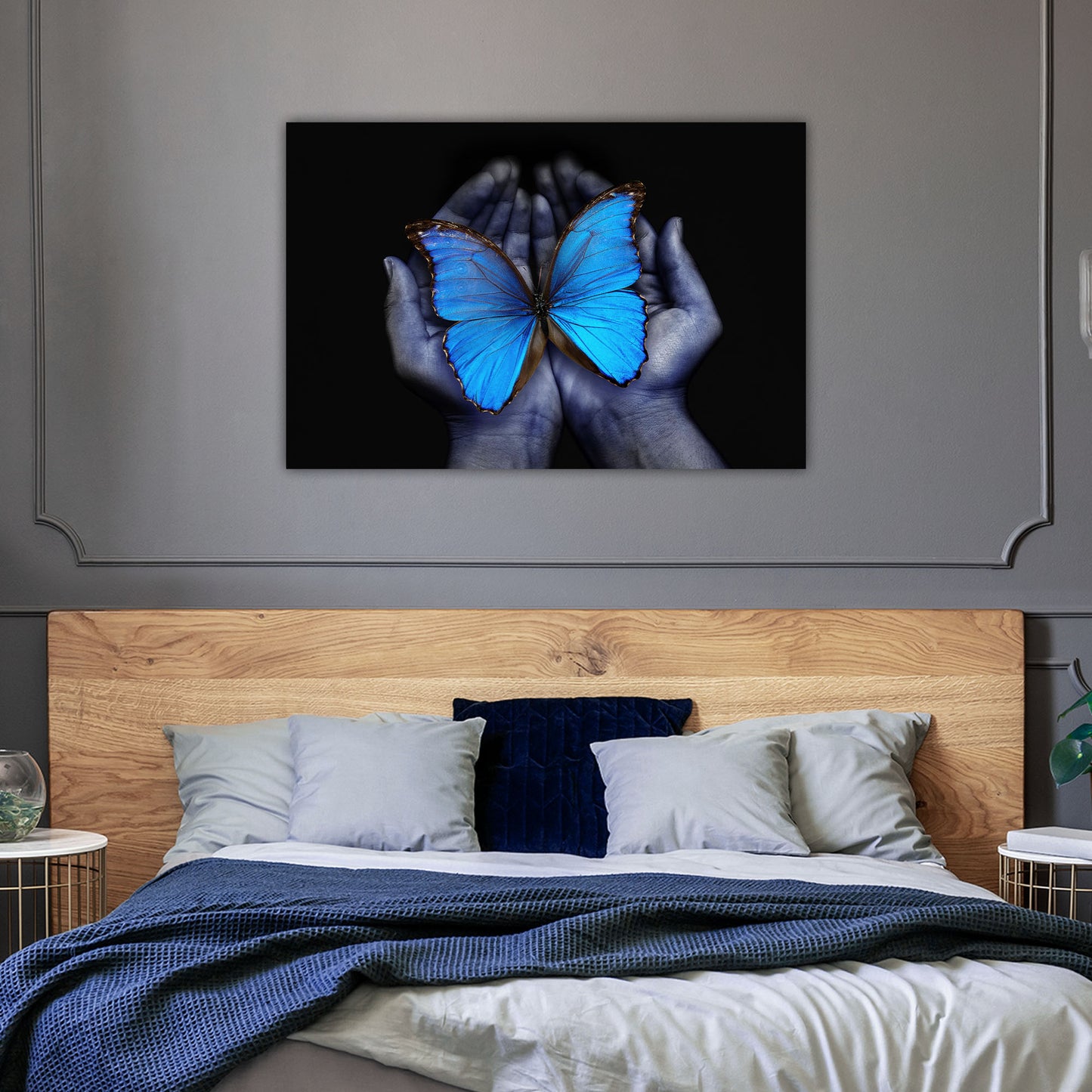 Butterfly in Hands Glass Wall Art 48"x32" - Expo Home Decor