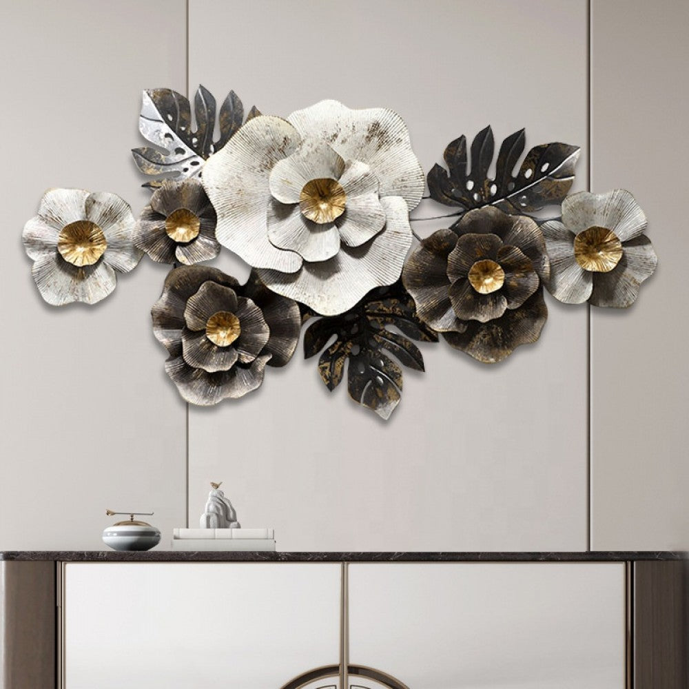 Grey/White Flower Metal Wall Art - Expo Home Decor