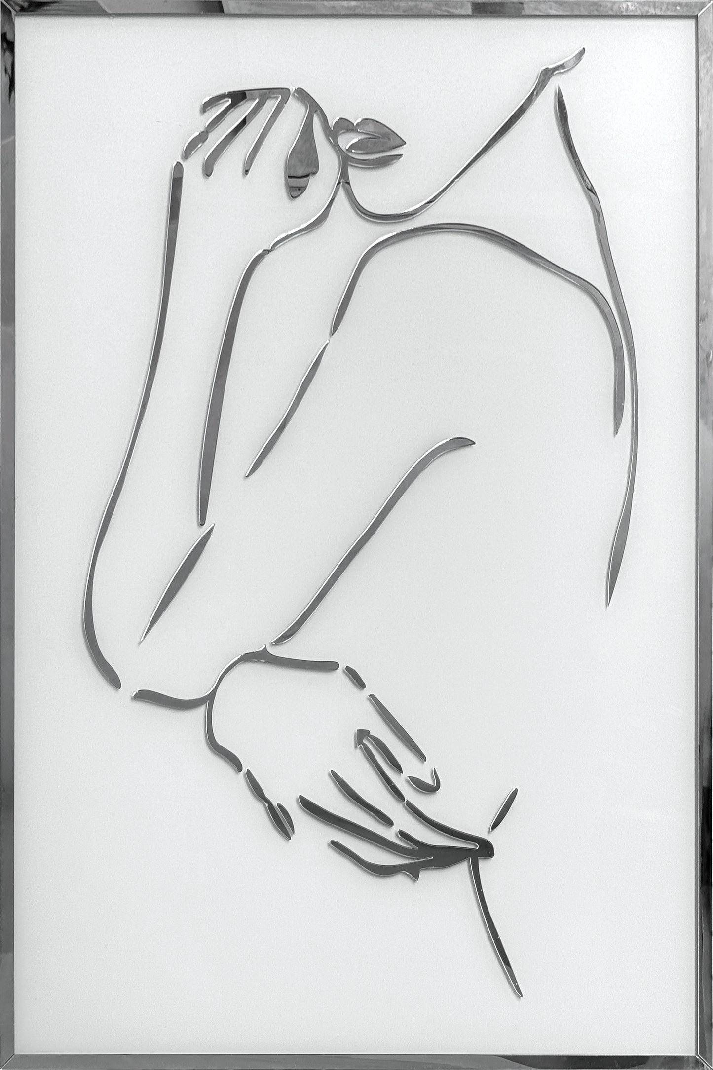 Woman Silver Silhouette Glass Wall Art 24"x36"