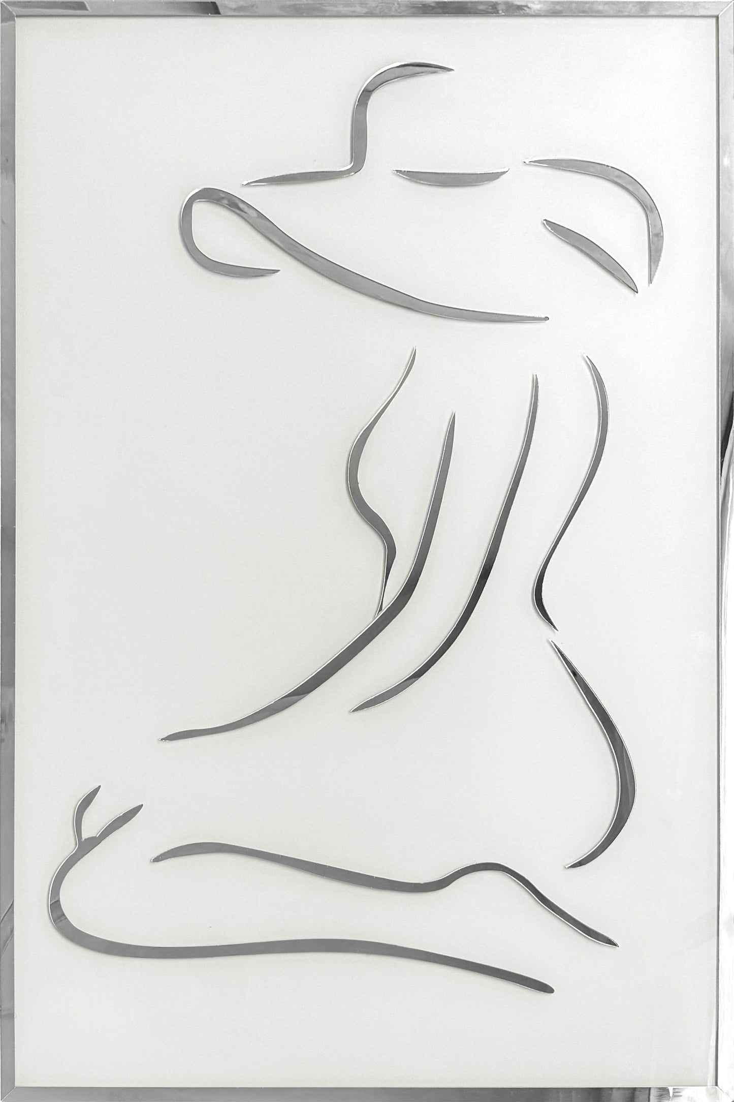 Woman Silver Silhouette Glass Wall Art 24"x36"