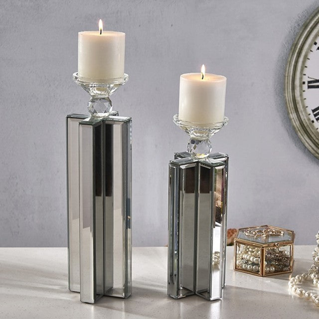 2pc Glass Mirror Candle Holder Set - Expo Home Decor