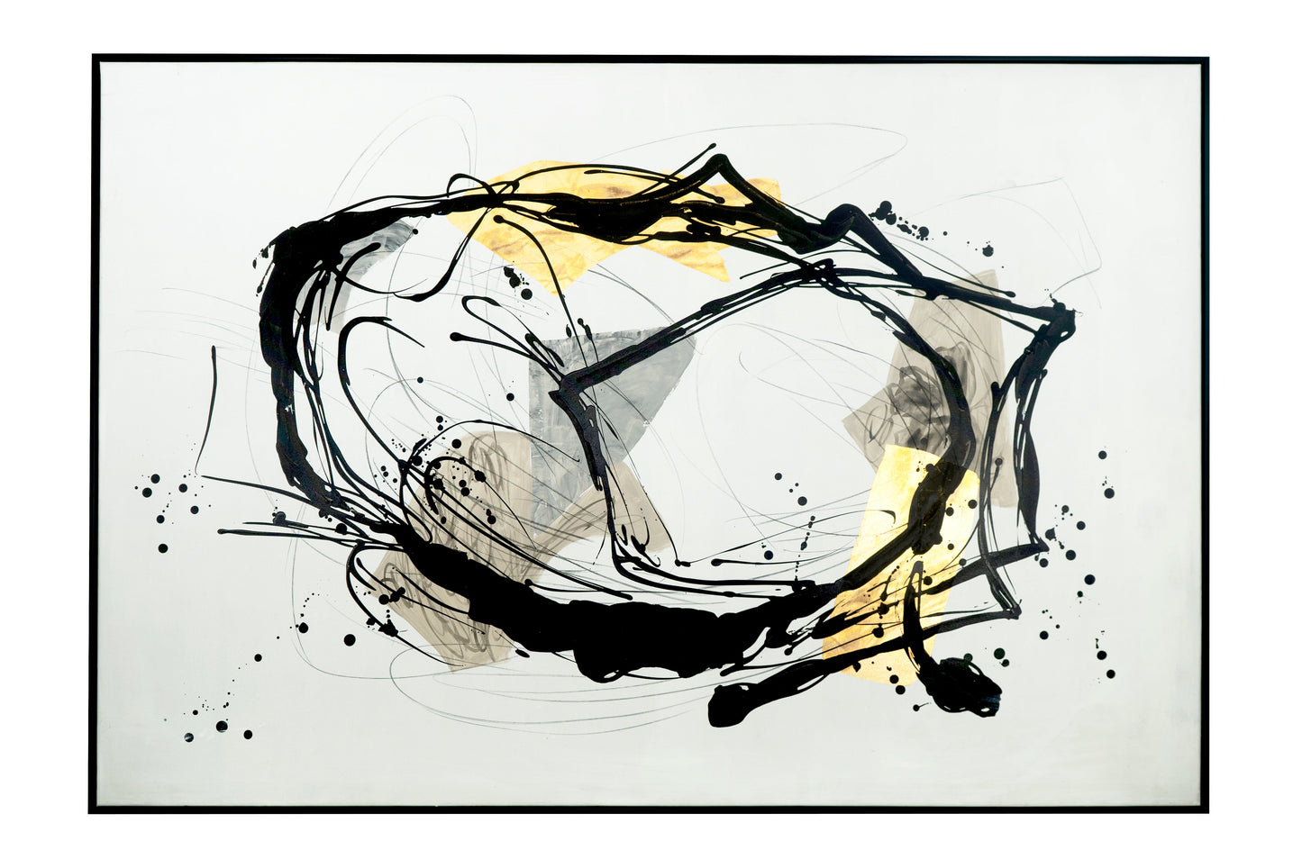 Black Circle/White/Gold Hand Painted Canvas Wall Art - Expo Home Decor