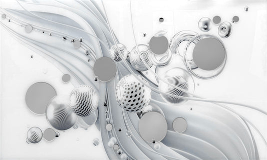 White Mirror Abstract Glass Wall Art 60"x36"