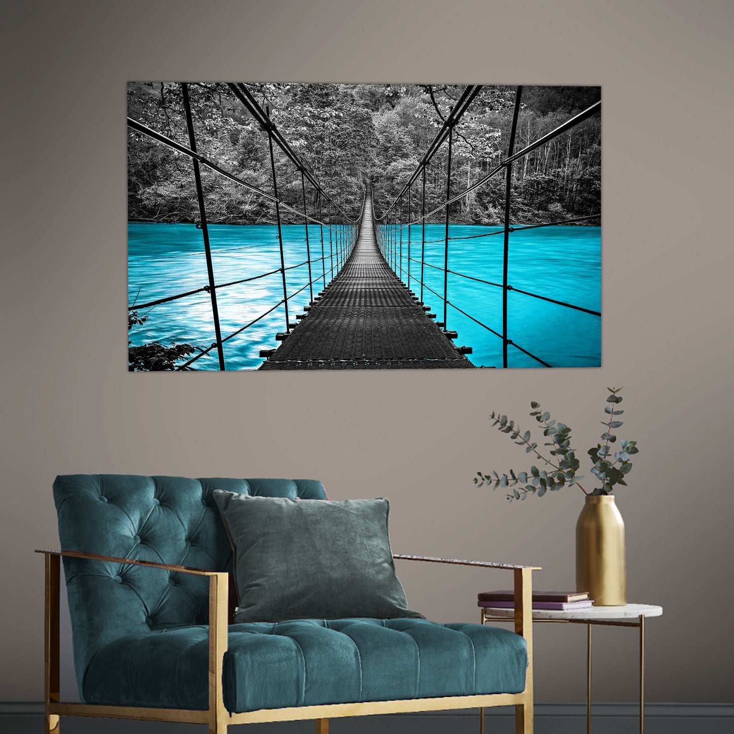 Blue Water Bridge Glass Wall Art 60"x36" - Expo Home Decor