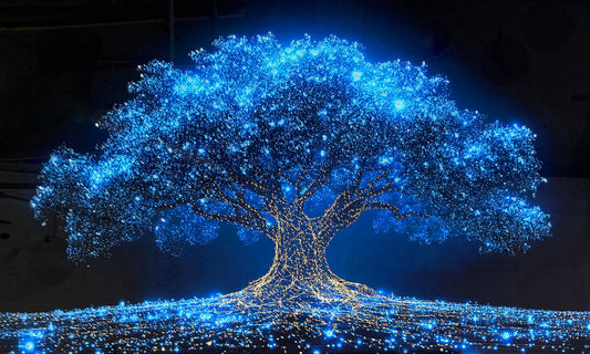 Crystal Blue Tree Of Life Glass Wall Art 60"x36"