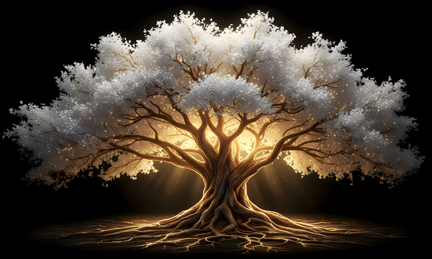 White/Gold Tree Of Life Glass Wall Art 60"x36"