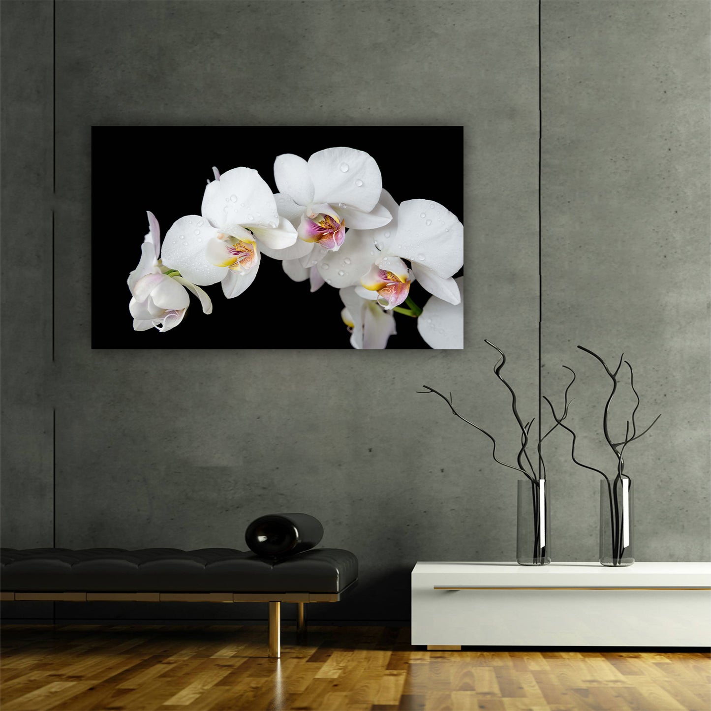White Orchid Glass Wall Art 60"x36"