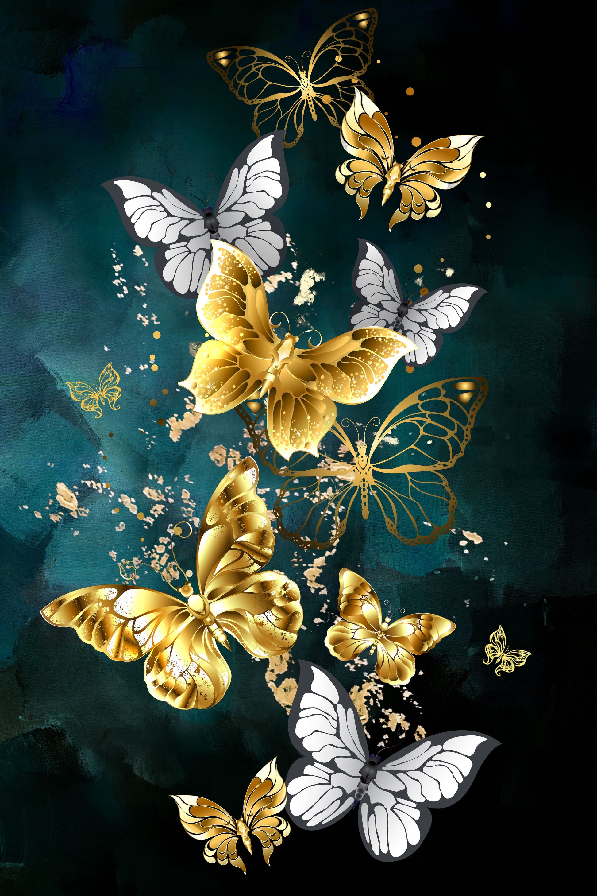 Gold Accent Butterflies Glass Wall Art 48"x32" - Expo Home Decor