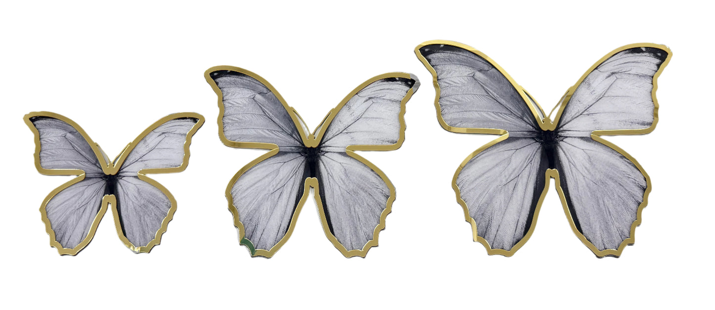 3PC White Gold Acrylic Butterfly Set