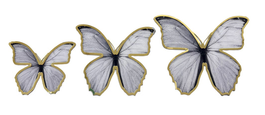 3PC White Gold Acrylic Butterfly Set