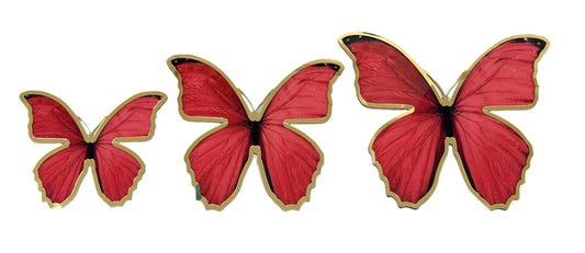 3PC Red Gold Acrylic Butterfly Set