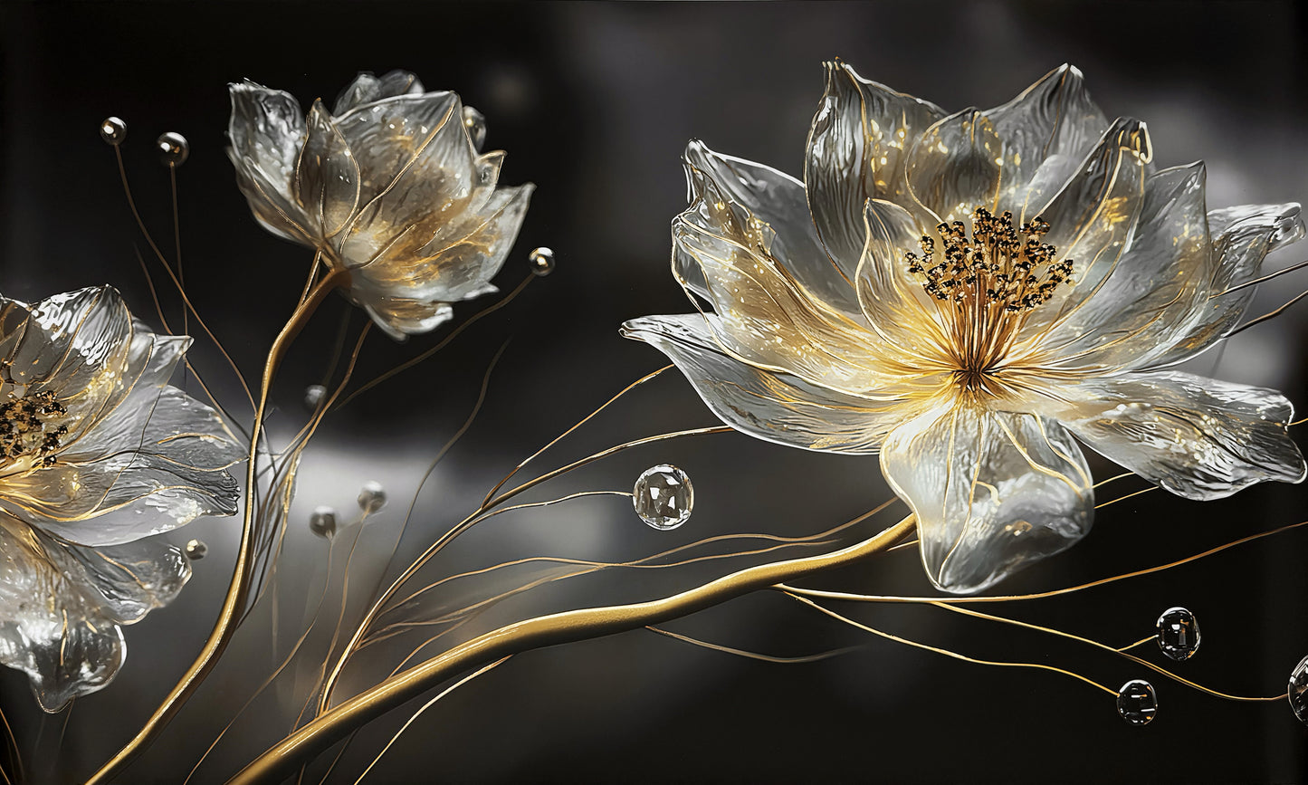 Gold/Silver Flowers Glass Wall Art 60"x36"
