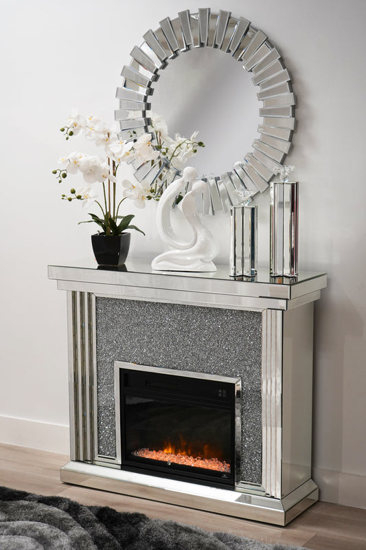Mirrored Glass Glam Fireplace