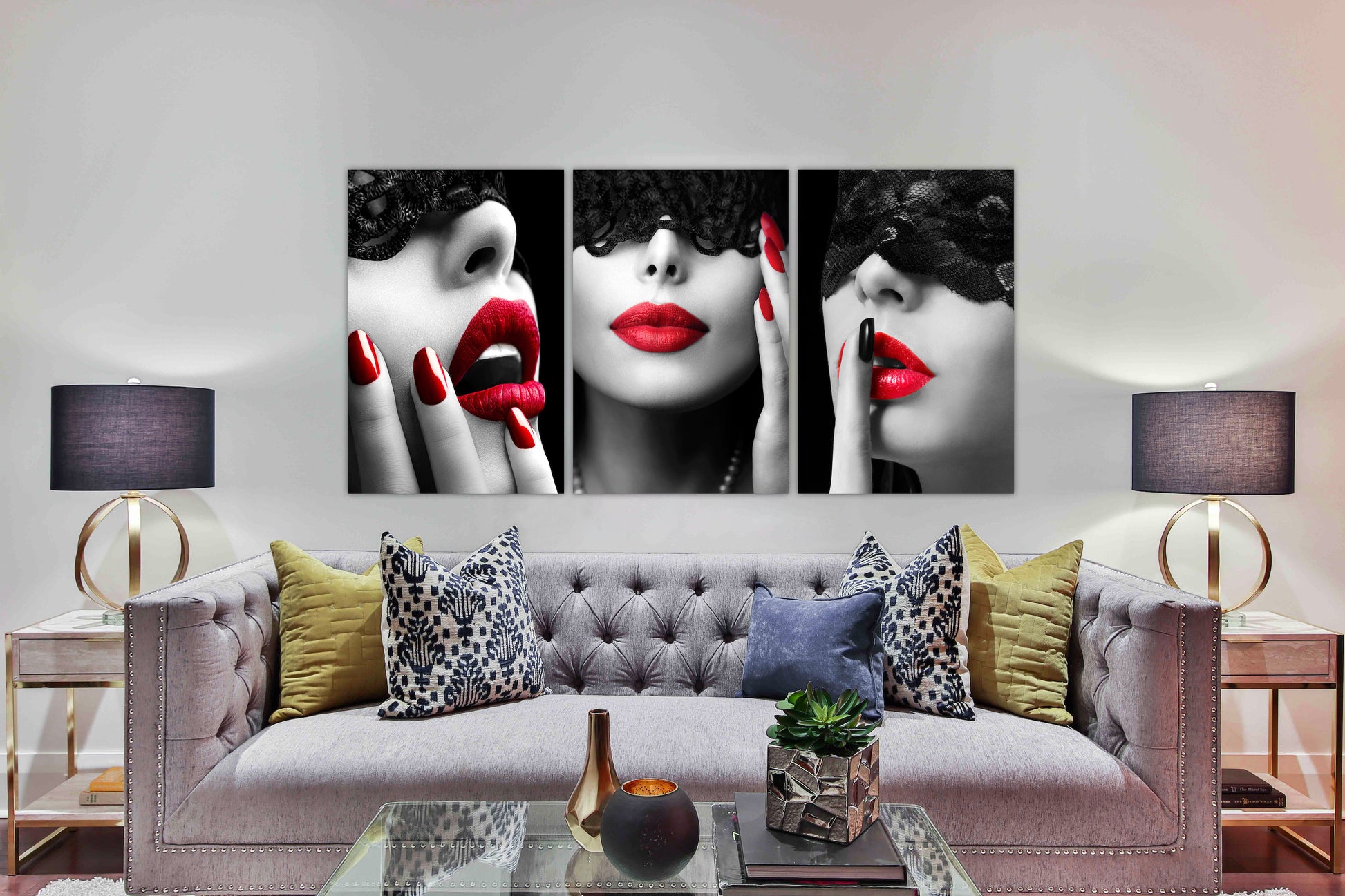 Women w/ Red Accents Glass Wall Art 24"x36" - Expo Home Decor