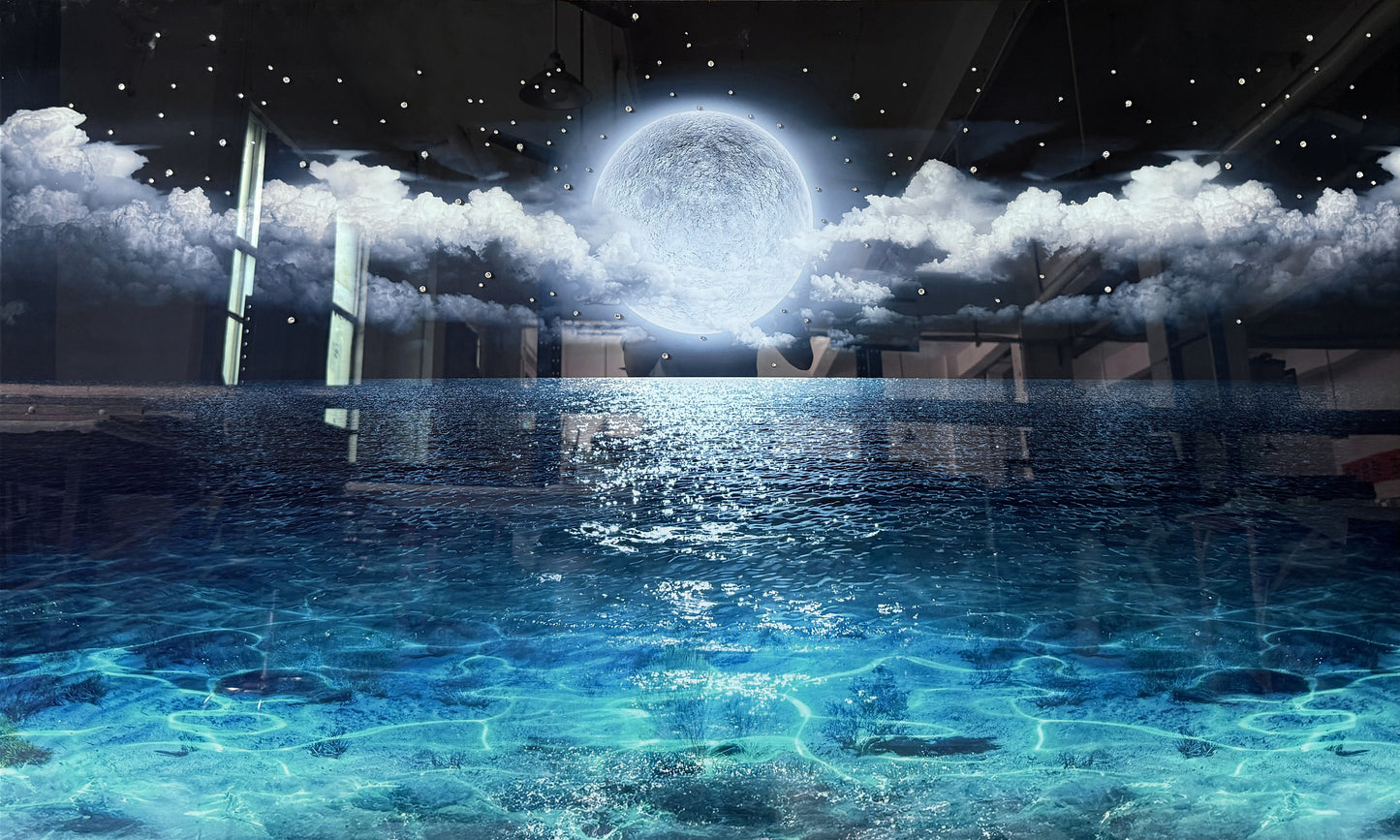 Aqua Moon Lite Glass Wall Art 60"x36"
