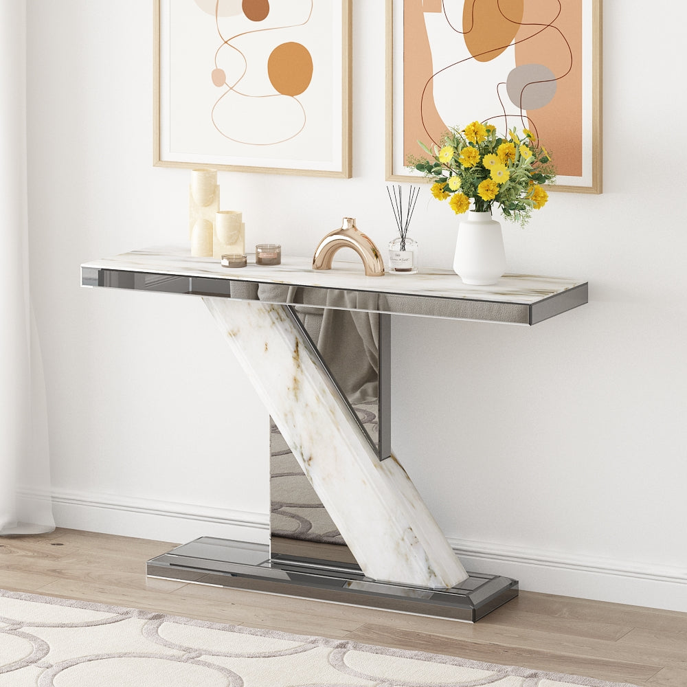 Grey Mirror & Marble Console Table - Expo Home Decor