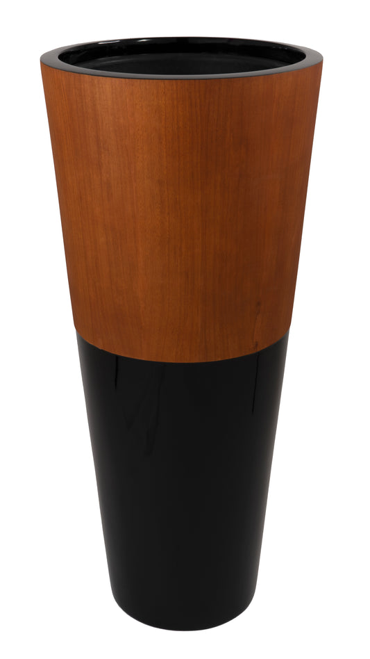Wood Veneer Top Fiberglass Floor Vase Planter.