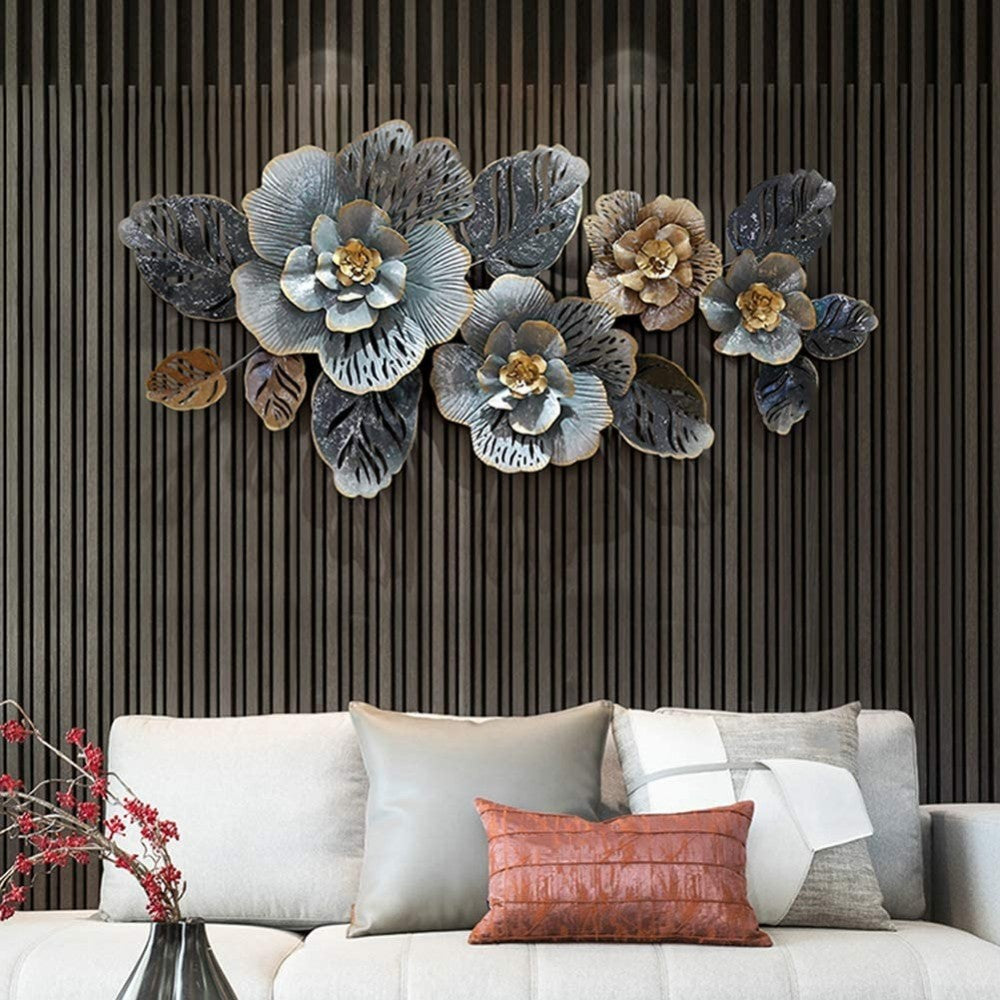 Blue/Brown Flower Metal Wall Art - Expo Home Decor