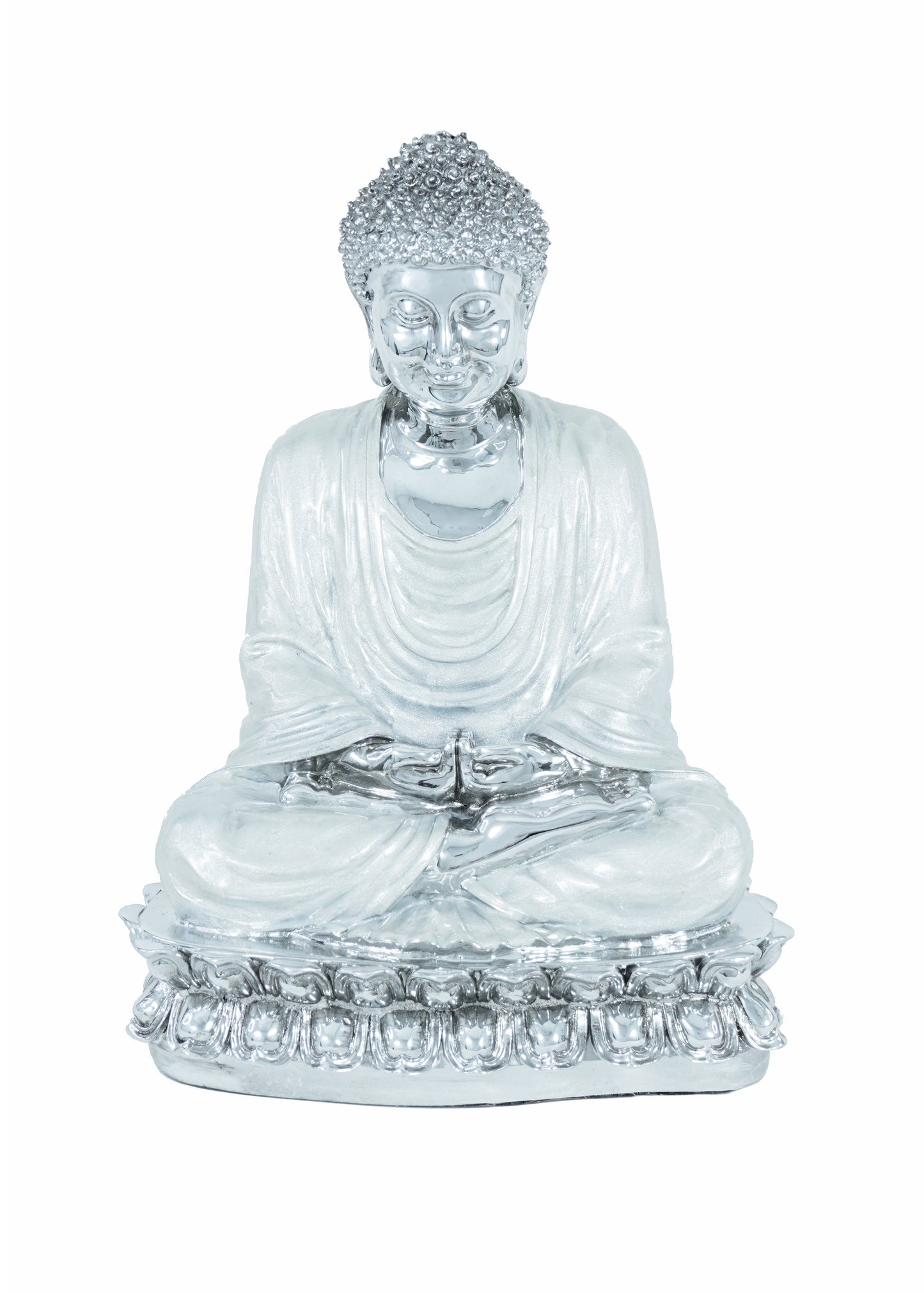 Sitting Tabletop Silver/White Buddha Sculpture - Expo Home Decor