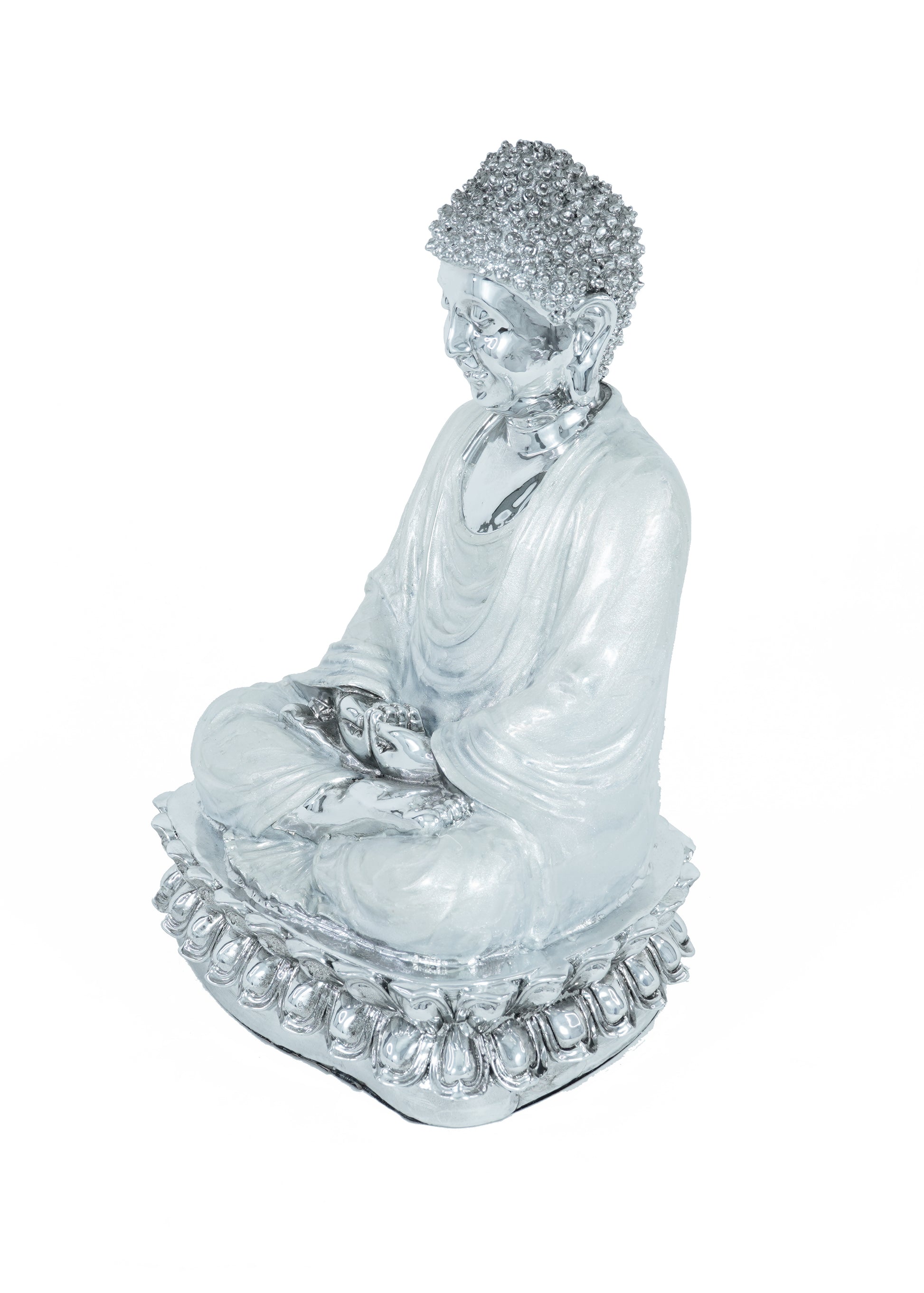 Sitting Tabletop Silver/White Buddha Sculpture - Expo Home Decor