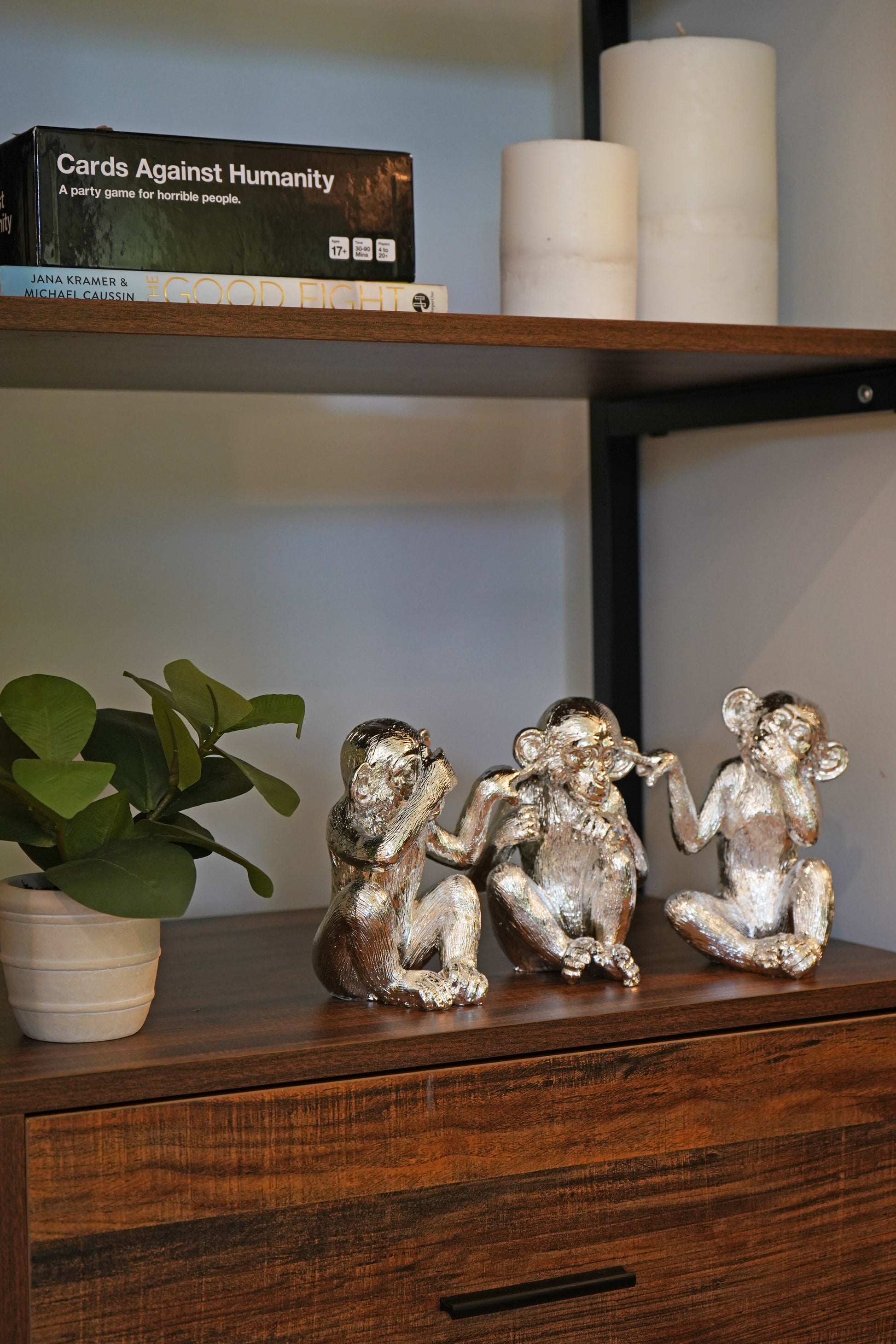 3pc Silver Monkeys Decor (Hear no Evil, Speak no Evil, Hear no Evil) - Expo Home Decor