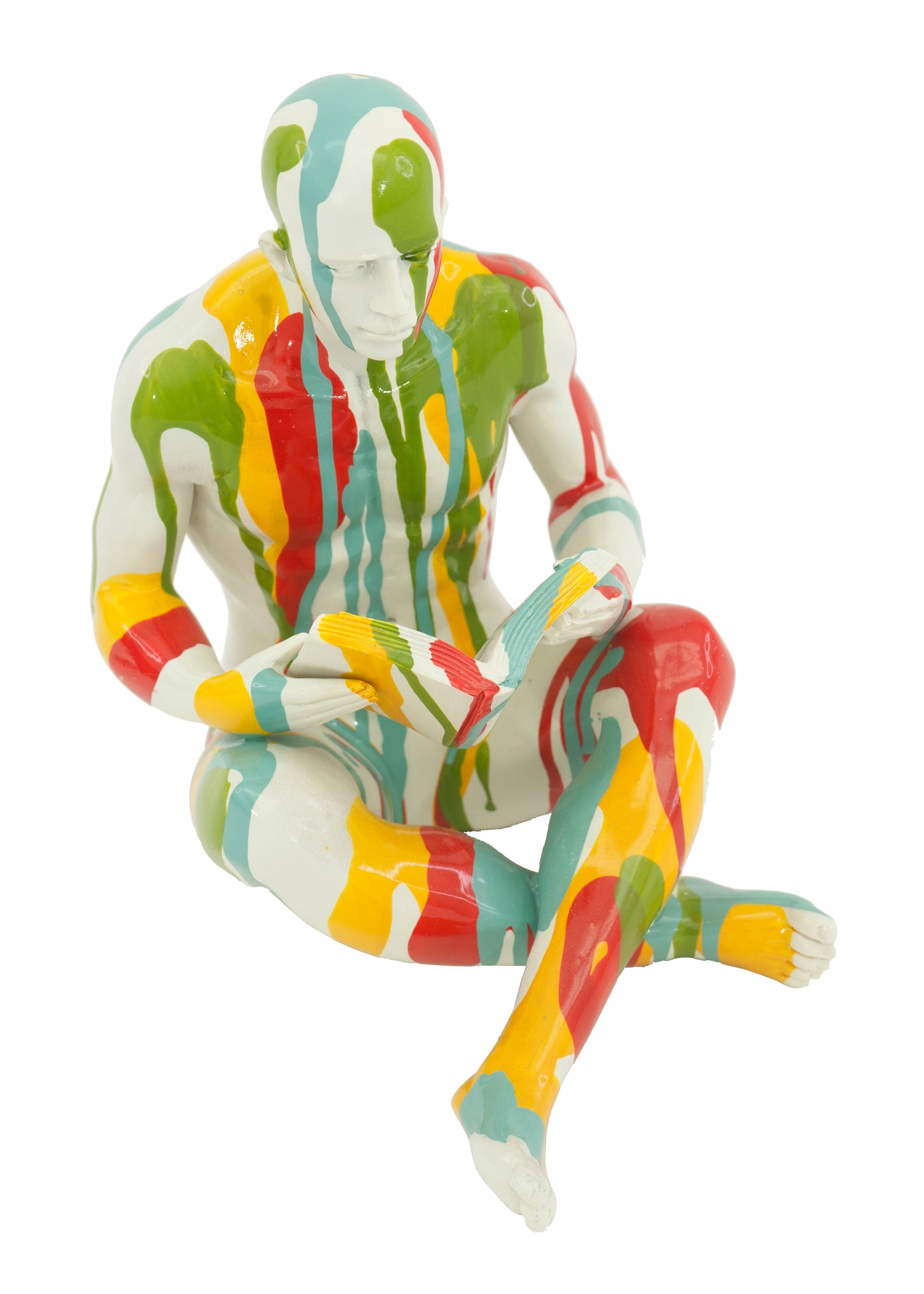 Colorful Painted Man Reading Sculpture - Expo Home Decor