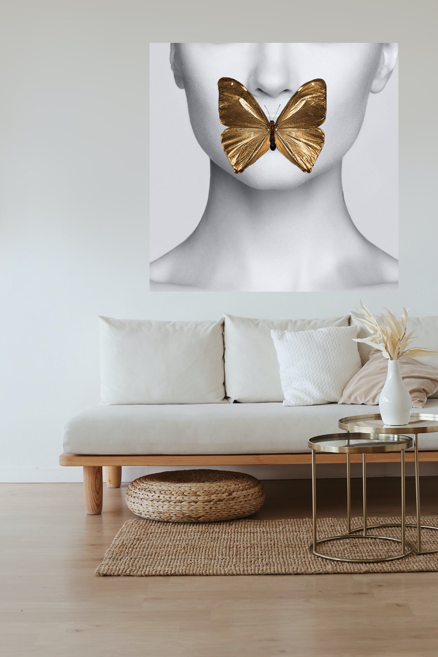 Women & Gold Butterfly Glass Wall Art 40"x40" - Expo Home Decor