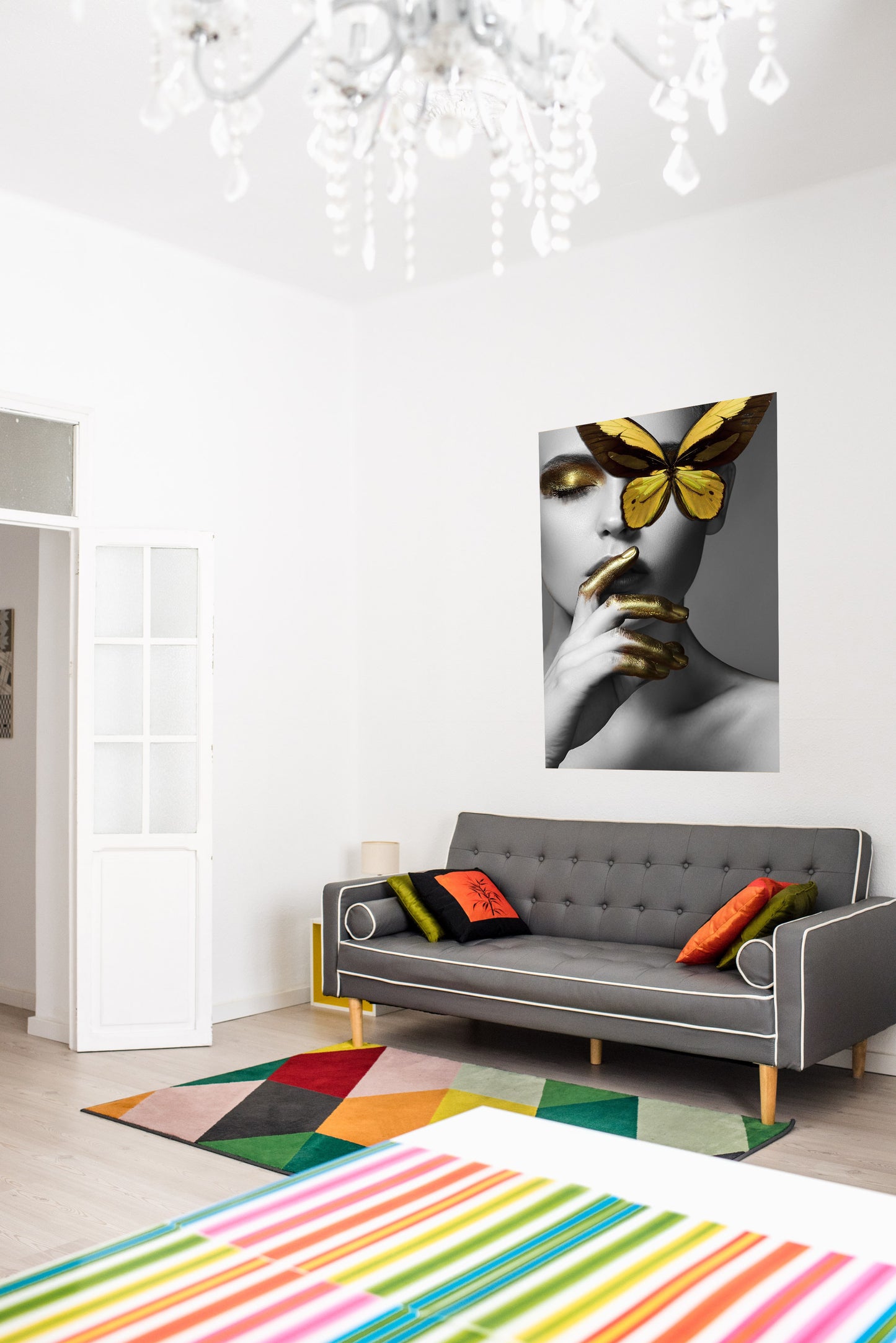 Yellow Butterfly Womans Face Glass Wall Art 48"x32" - Expo Home Decor