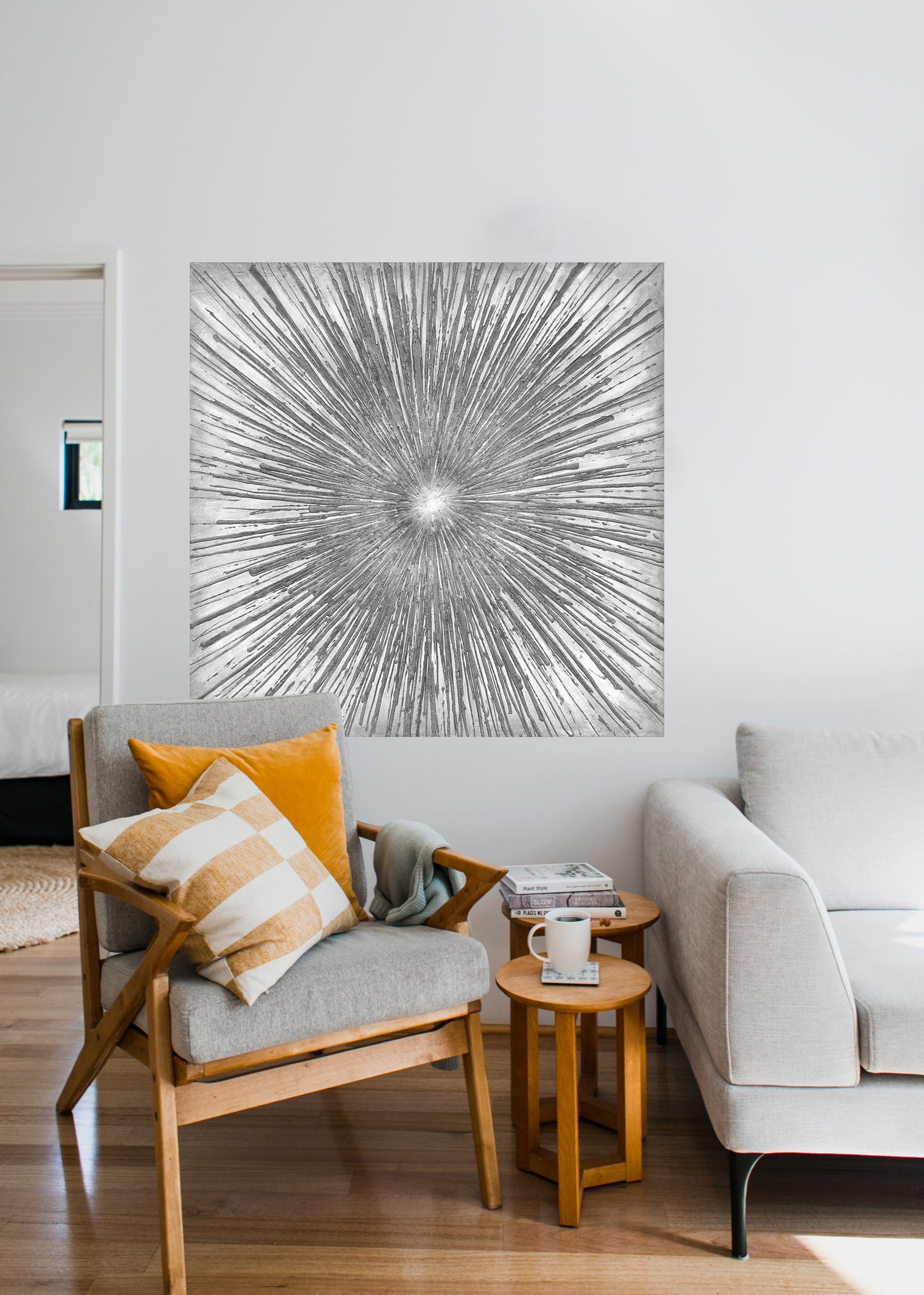 Starburst Grey Abstract Glass Wall Art 40"x40" - Expo Home Decor