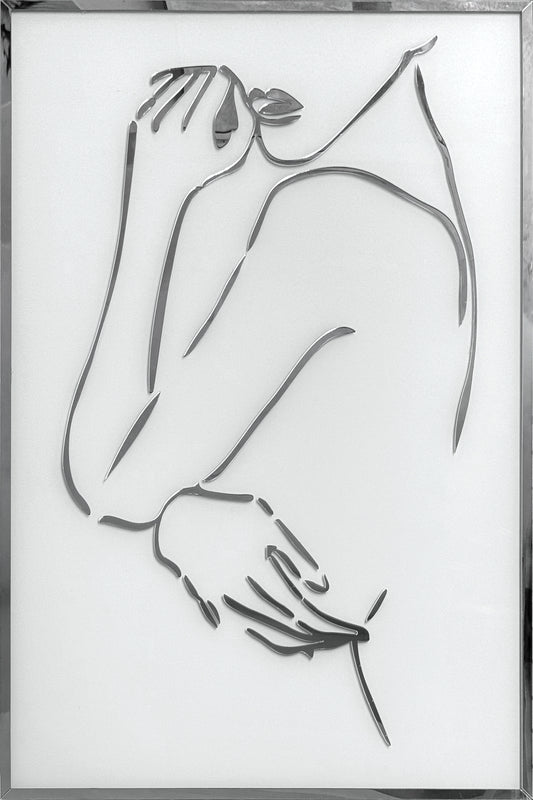 Woman Silver Silhouette Glass Wall Art 24"x36"