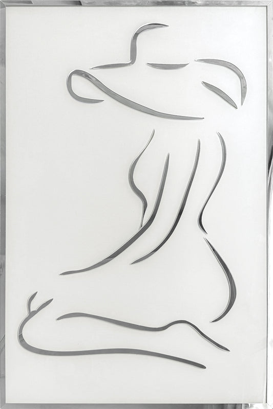 Woman Silver Silhouette Glass Wall Art 24"x36"