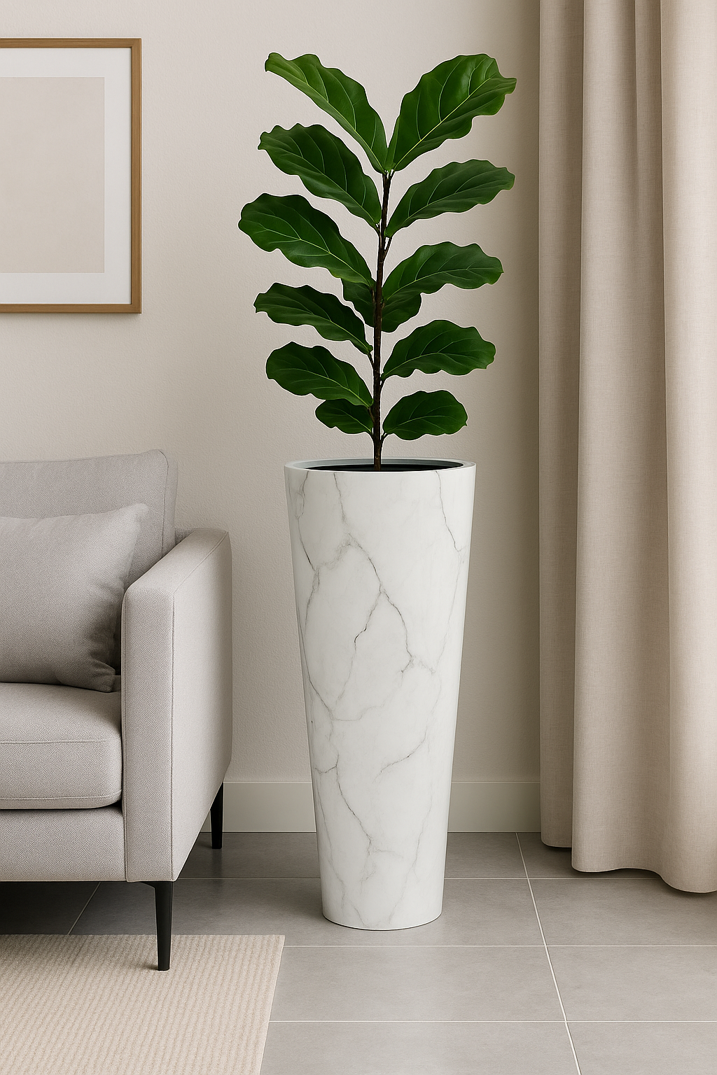 White Marble Floor Vase Planters 36"