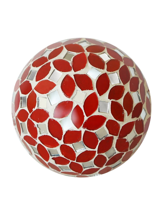Red White Mosaic Mirror Orb - Expo Home Decor