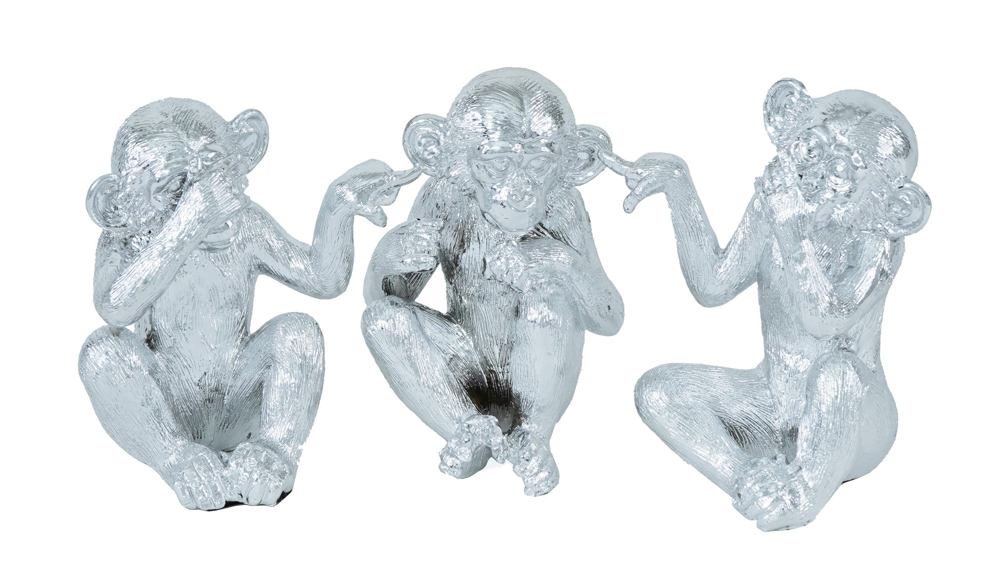 3pc Silver Monkeys Decor (Hear no Evil, Speak no Evil, Hear no Evil) - Expo Home Decor