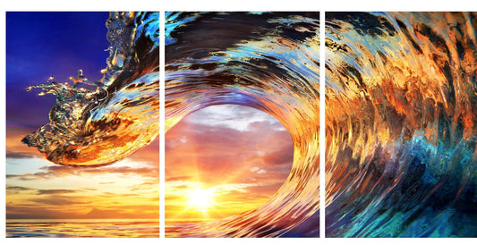 3pc Waves Glass Wall Art 24"x36" - Expo Home Decor